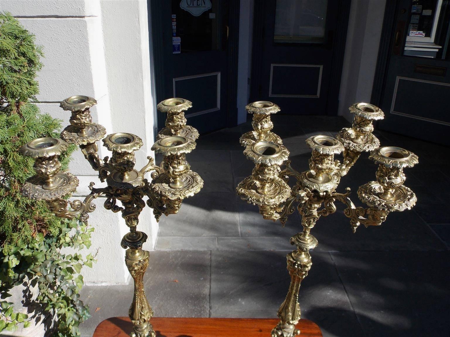 Pair of Italian Bronze Figural and Floral Candelabras, Circa 1830 In Excellent Condition For Sale In Hollywood, SC