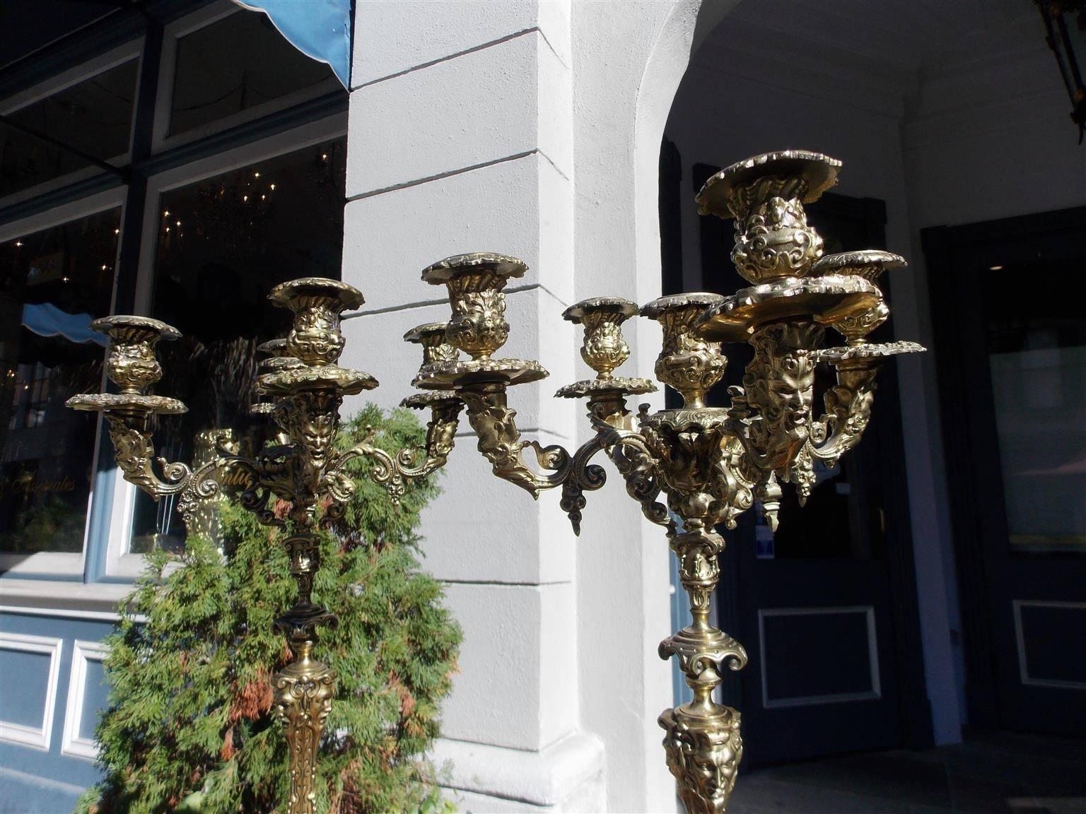 Mid-19th Century Pair of Italian Bronze Figural and Floral Candelabras, Circa 1830 For Sale