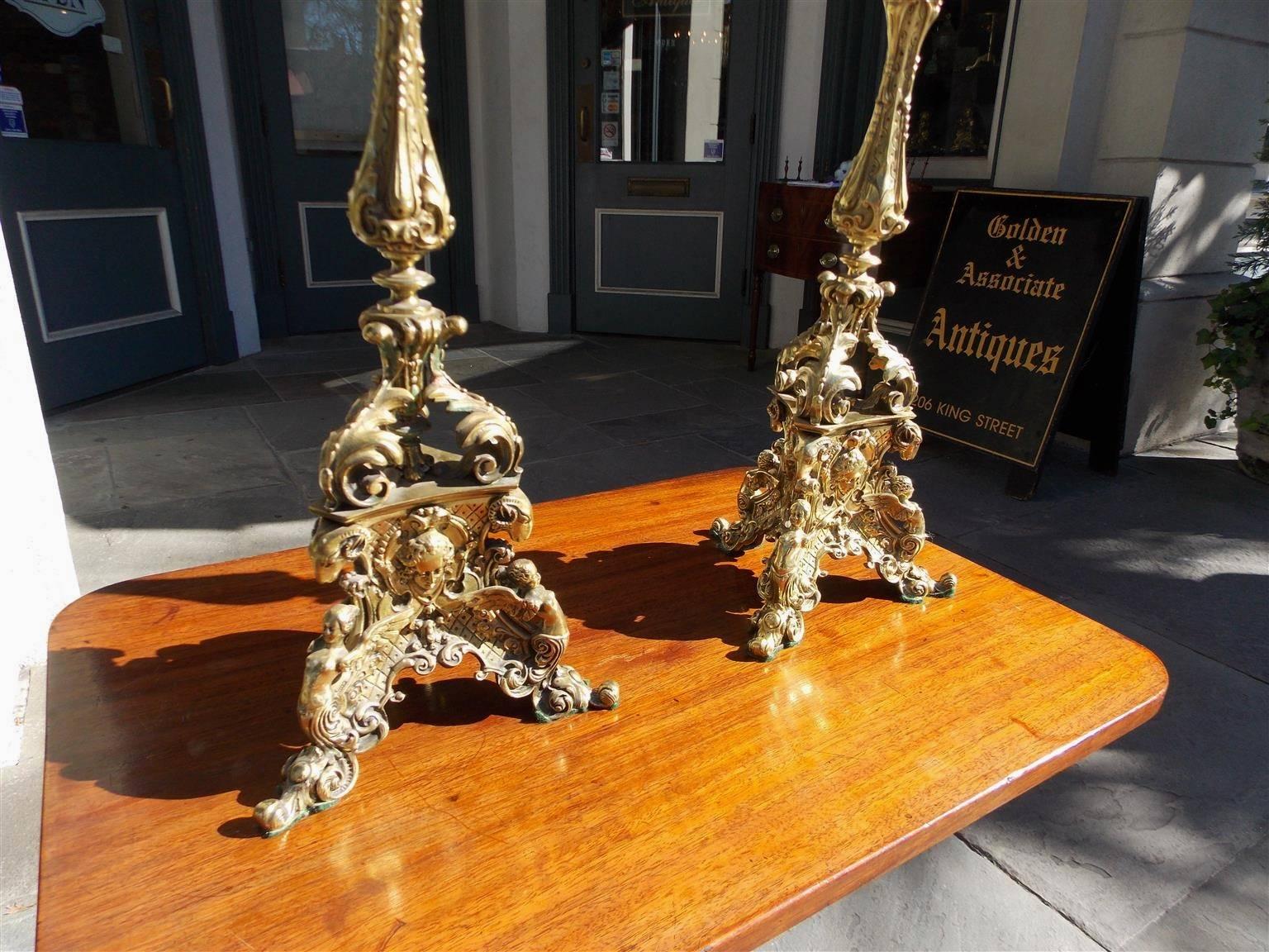 Pair of Italian Bronze Figural and Floral Candelabras, Circa 1830 For Sale 1