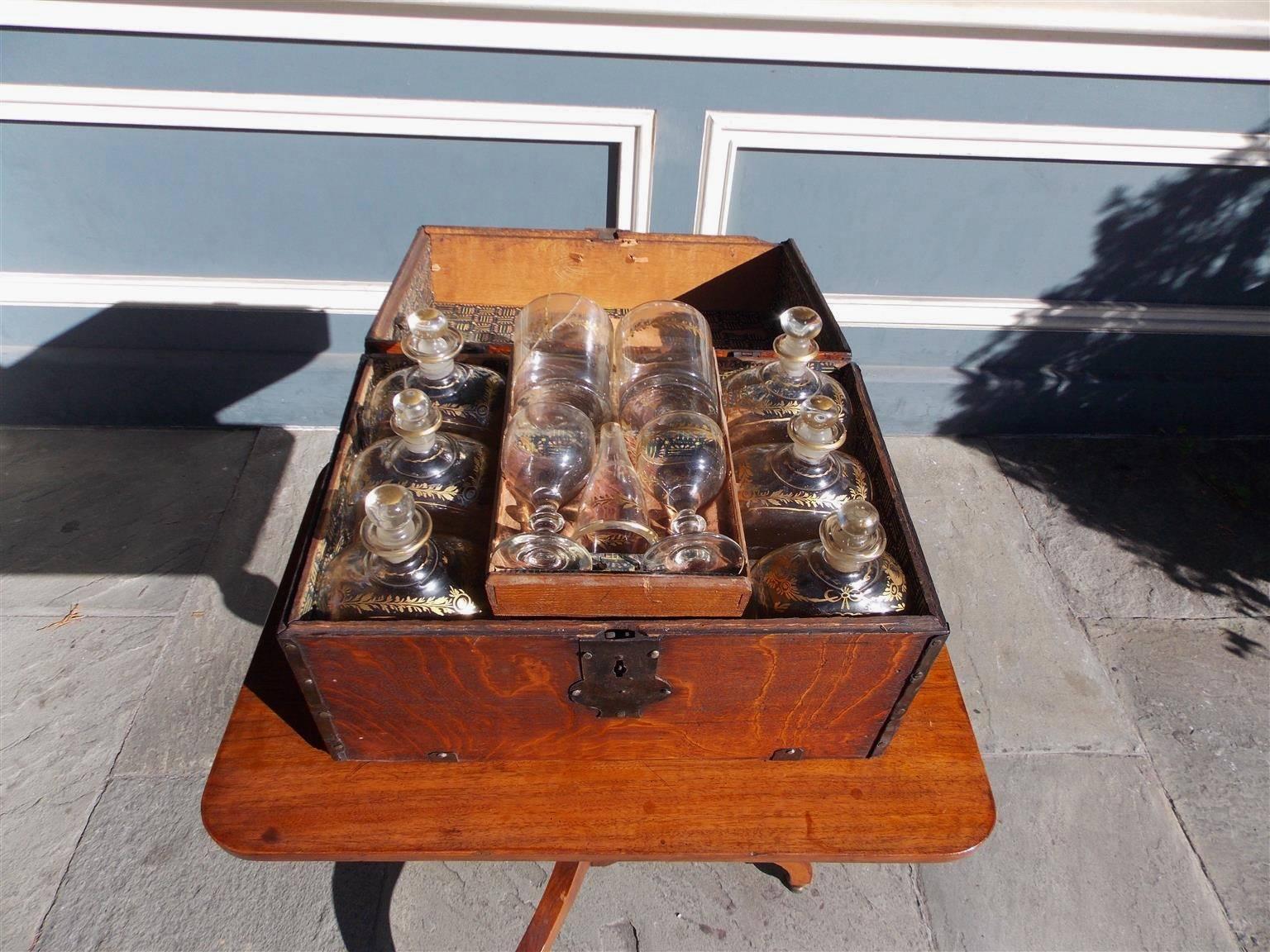 Gilt  English Oak Liquor Bottle Traveling Case, Circa 1780 For Sale