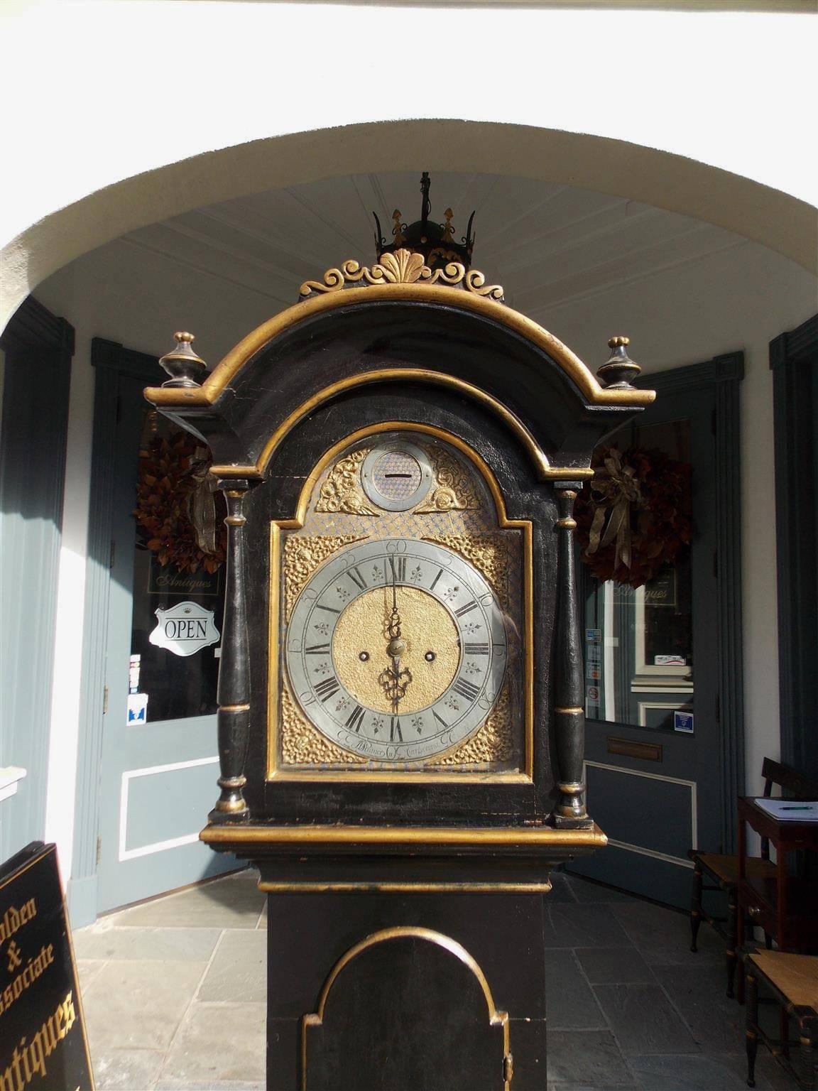 Gustavian Swedish Black Lacquered and Gilt Chinoiserie Tall Case Clock, Lanner, Circa 1775 For Sale