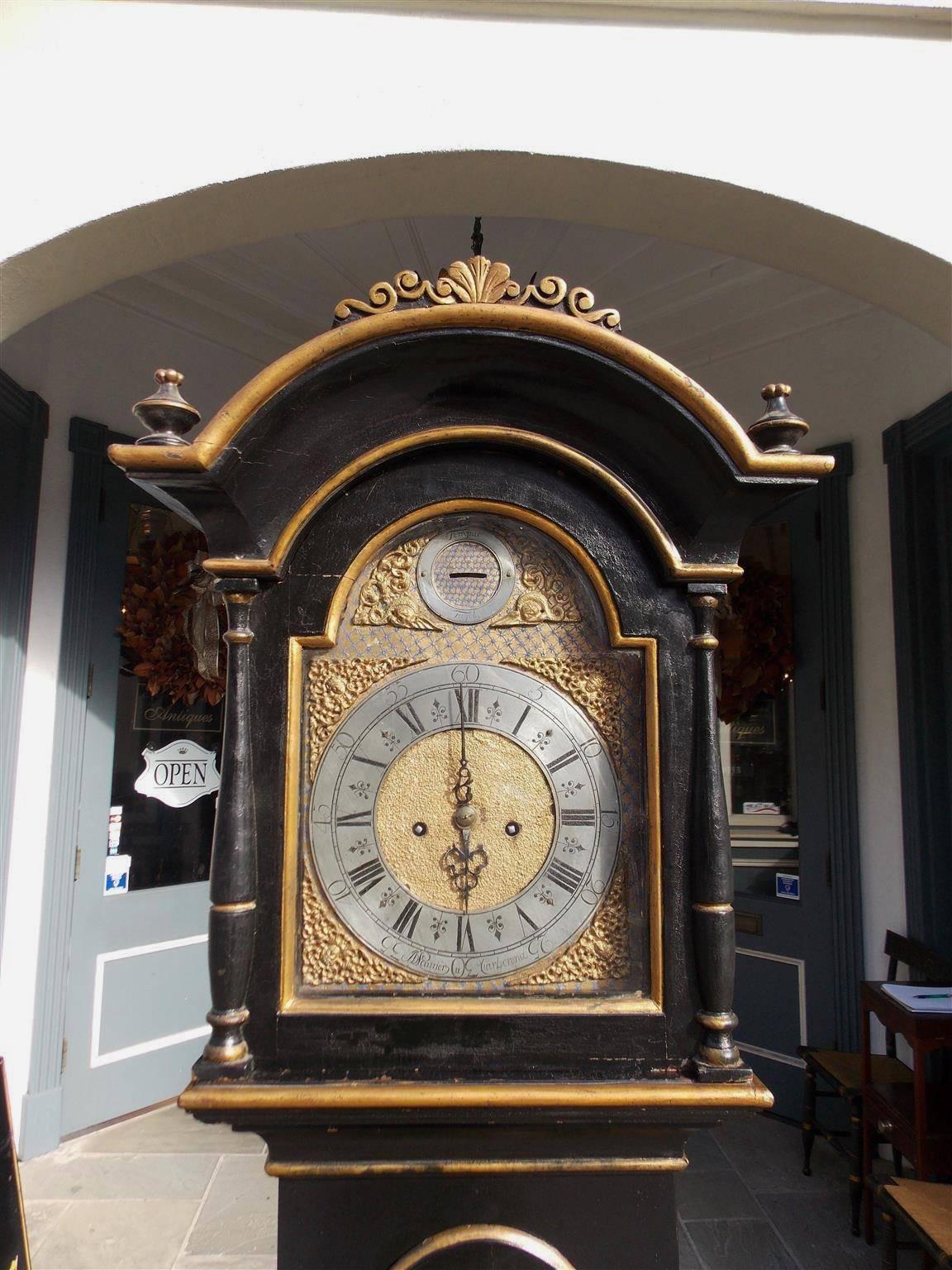 Swedish Black Lacquered and Gilt Chinoiserie Tall Case Clock, Lanner, Circa 1775 In Excellent Condition For Sale In Hollywood, SC
