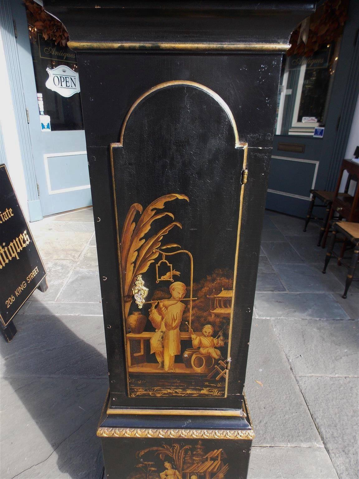 Swedish Black Lacquered and Gilt Chinoiserie Tall Case Clock, Lanner, Circa 1775 For Sale 1