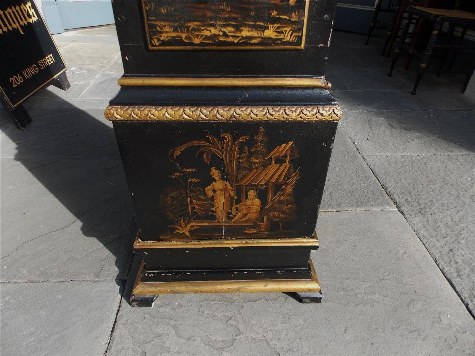 Swedish Black Lacquered and Gilt Chinoiserie Tall Case Clock, Lanner, Circa 1775 For Sale 2