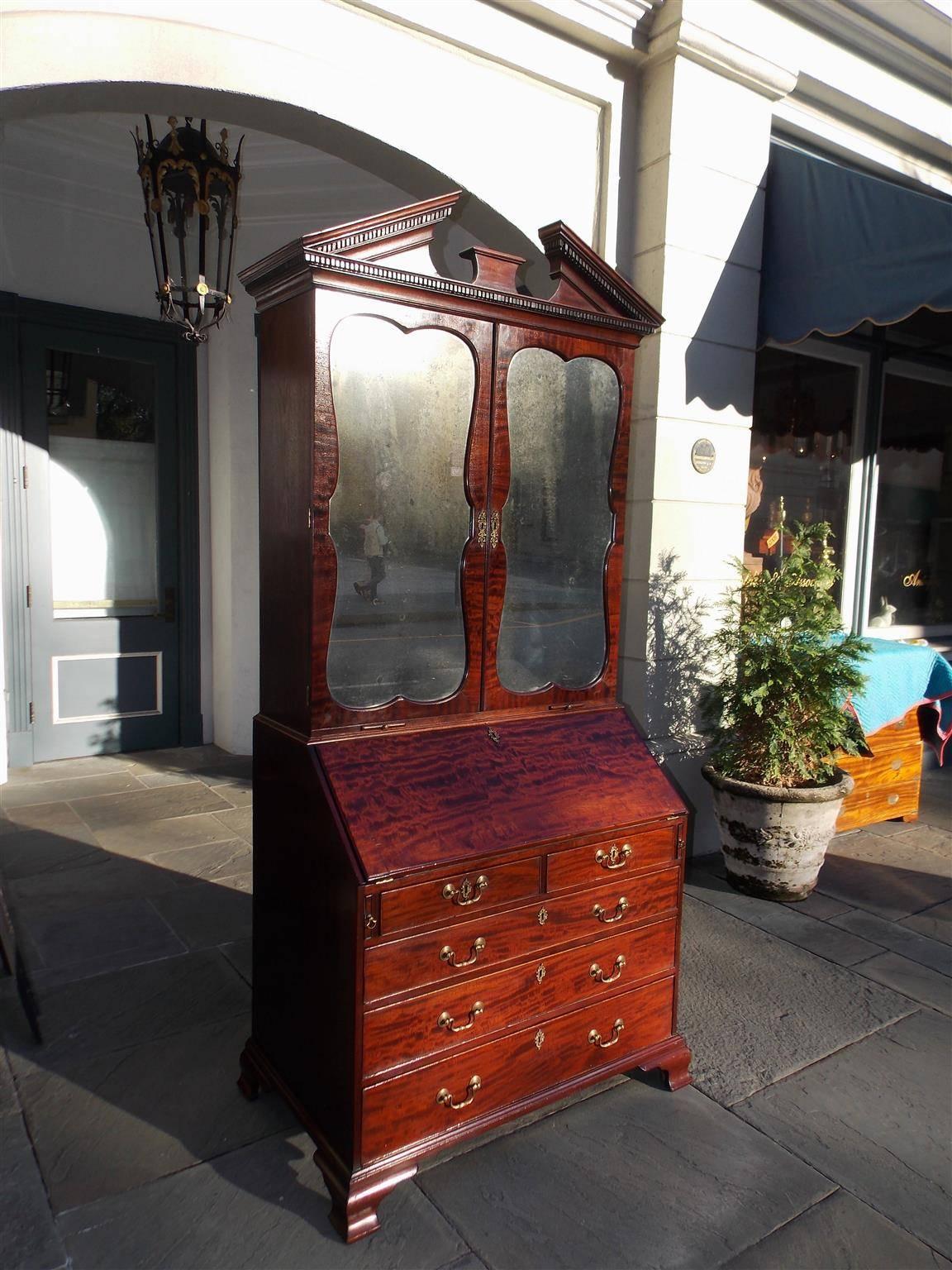 George III English Mahogany Secretary With Mirrored Bookcase. Circa 1780 For Sale