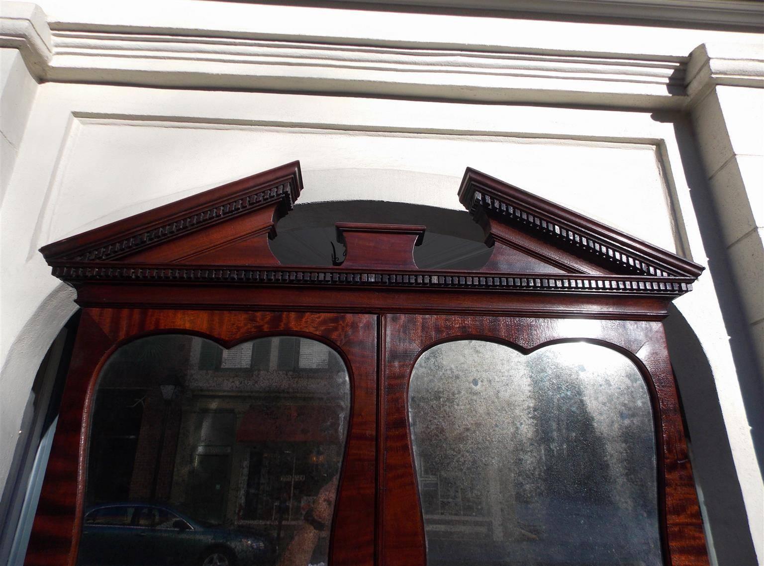 English Mahogany Secretary With Mirrored Bookcase. Circa 1780 For Sale 1