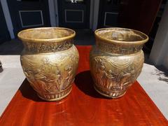 Pair of Italian Bronze Figural & Grapevine Cachepots, Circa 1830
