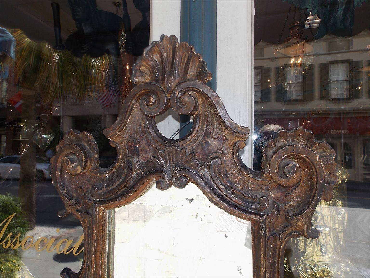 Hand-Crafted Italian Gilt Shell Cartouche Acanthus Mirror. Circa 1730 For Sale