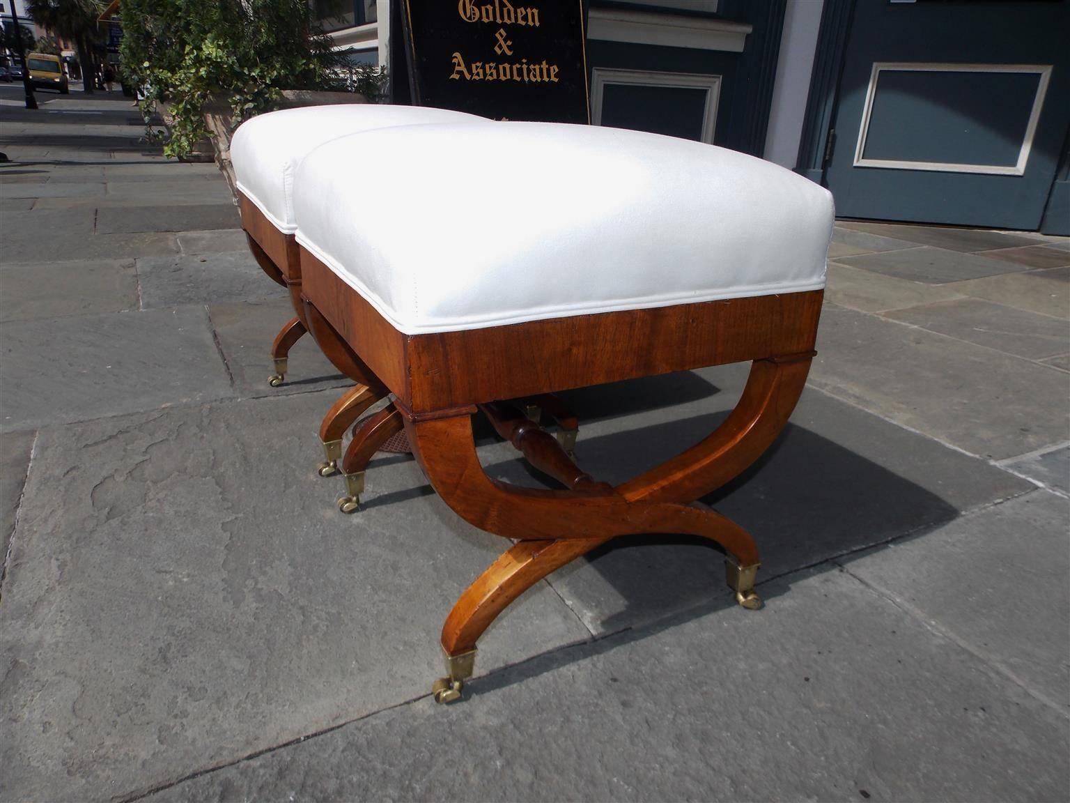 Cast Pair of English Walnut Crule Fire Side Benches, Circa 1810