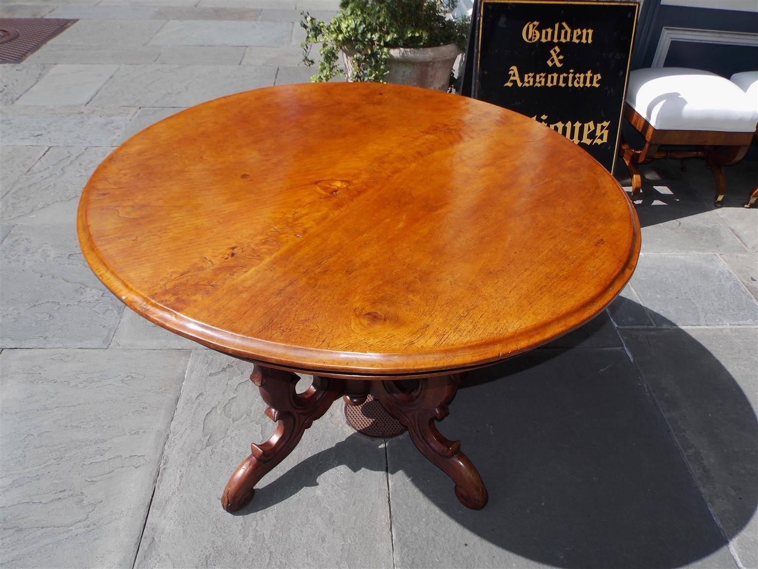 Hand-Carved French Walnut One Board Top Center Table, Circa 1820