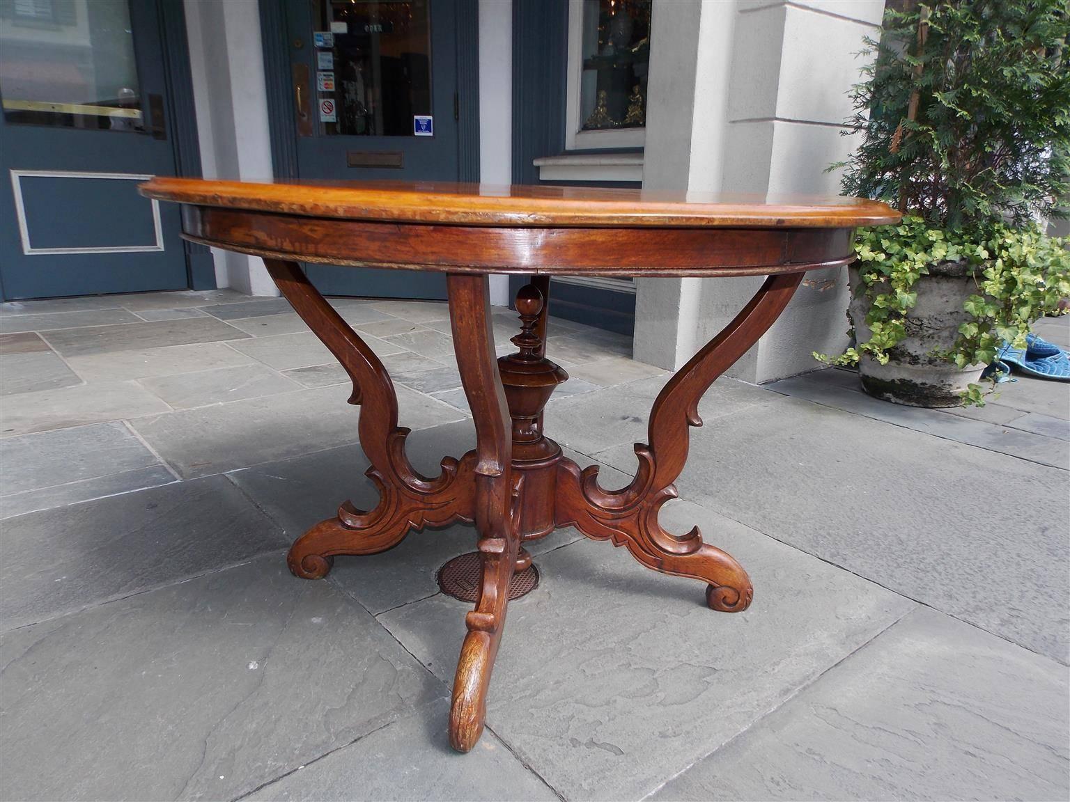 Early 19th Century French Walnut One Board Top Center Table, Circa 1820