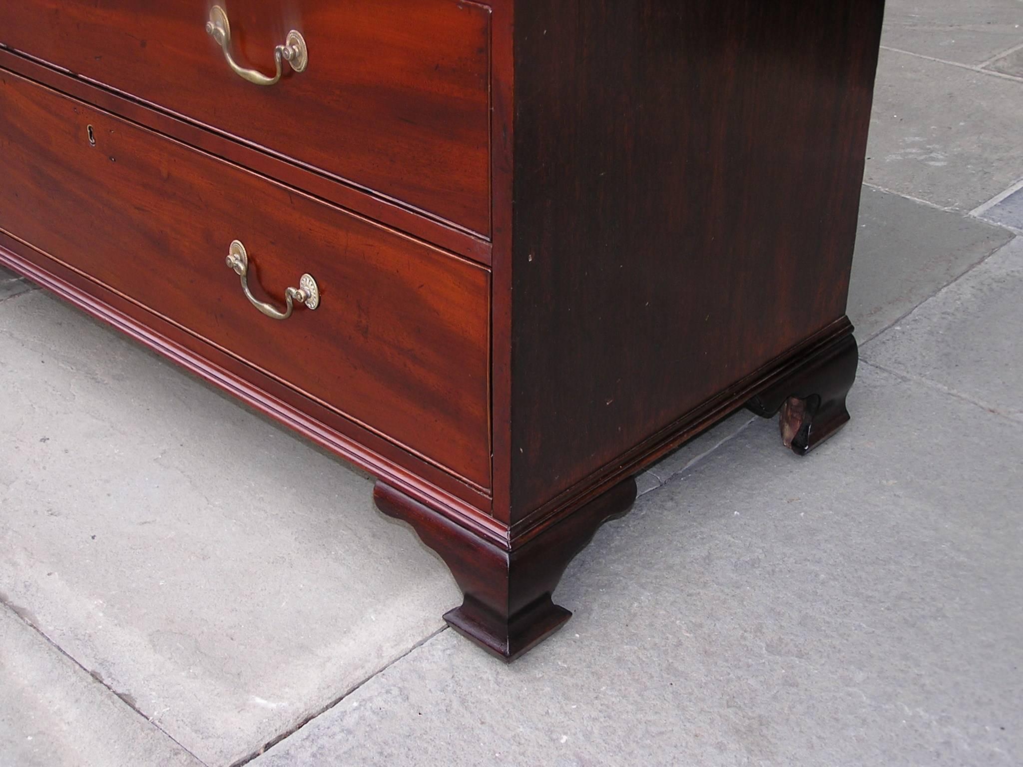 Brass English Chippendale Mahogany Graduated Chest of Drawers, Circa 1770