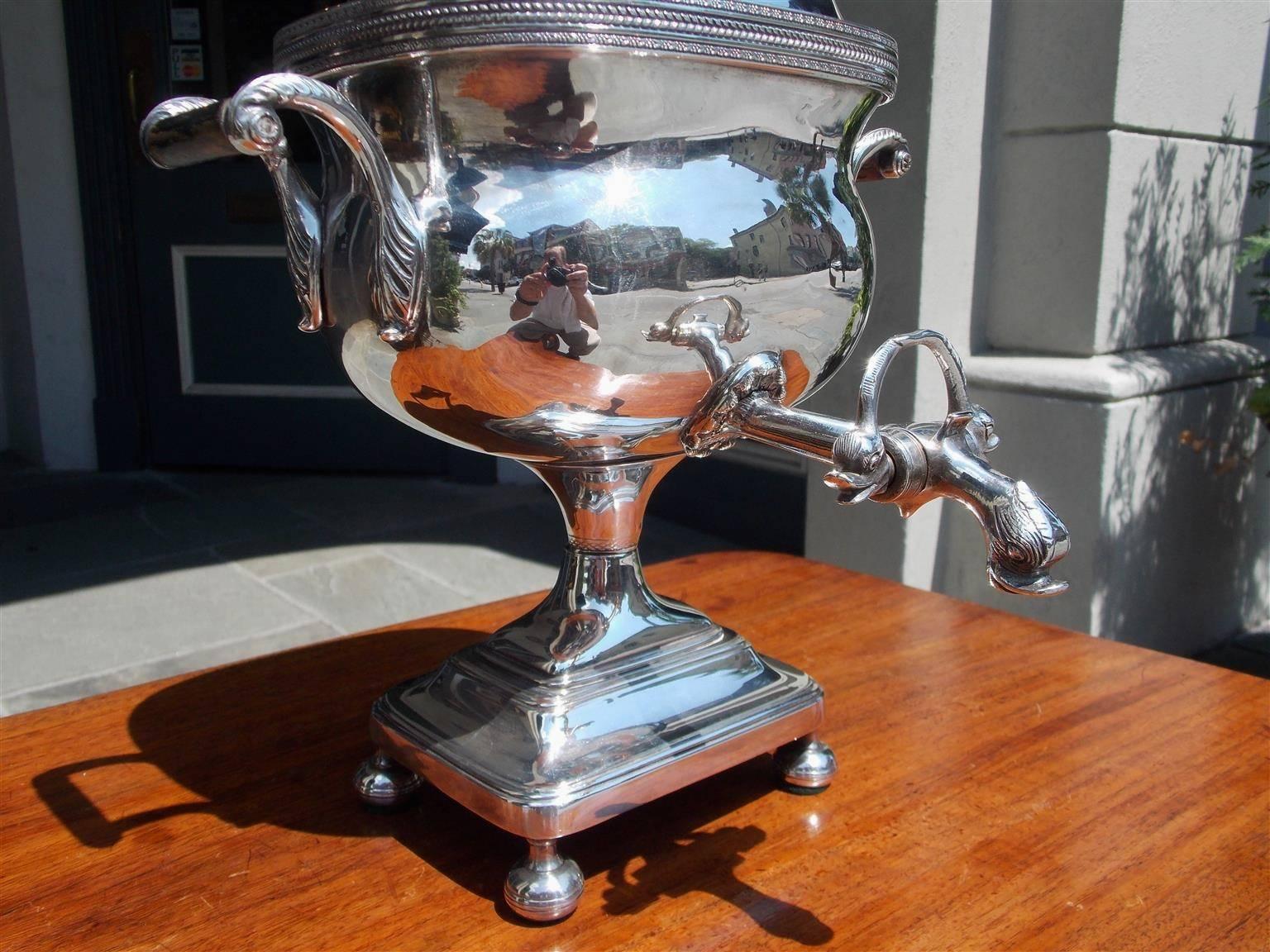 George III English Sheffield Tea Urn with Dolphin Head Spout, Circa 1810 For Sale