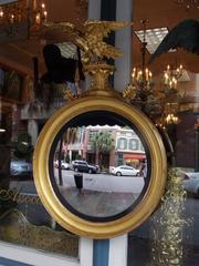 American Federal Gilt Acanthus Convex Mirror with Perched Eagle, Circa 1810