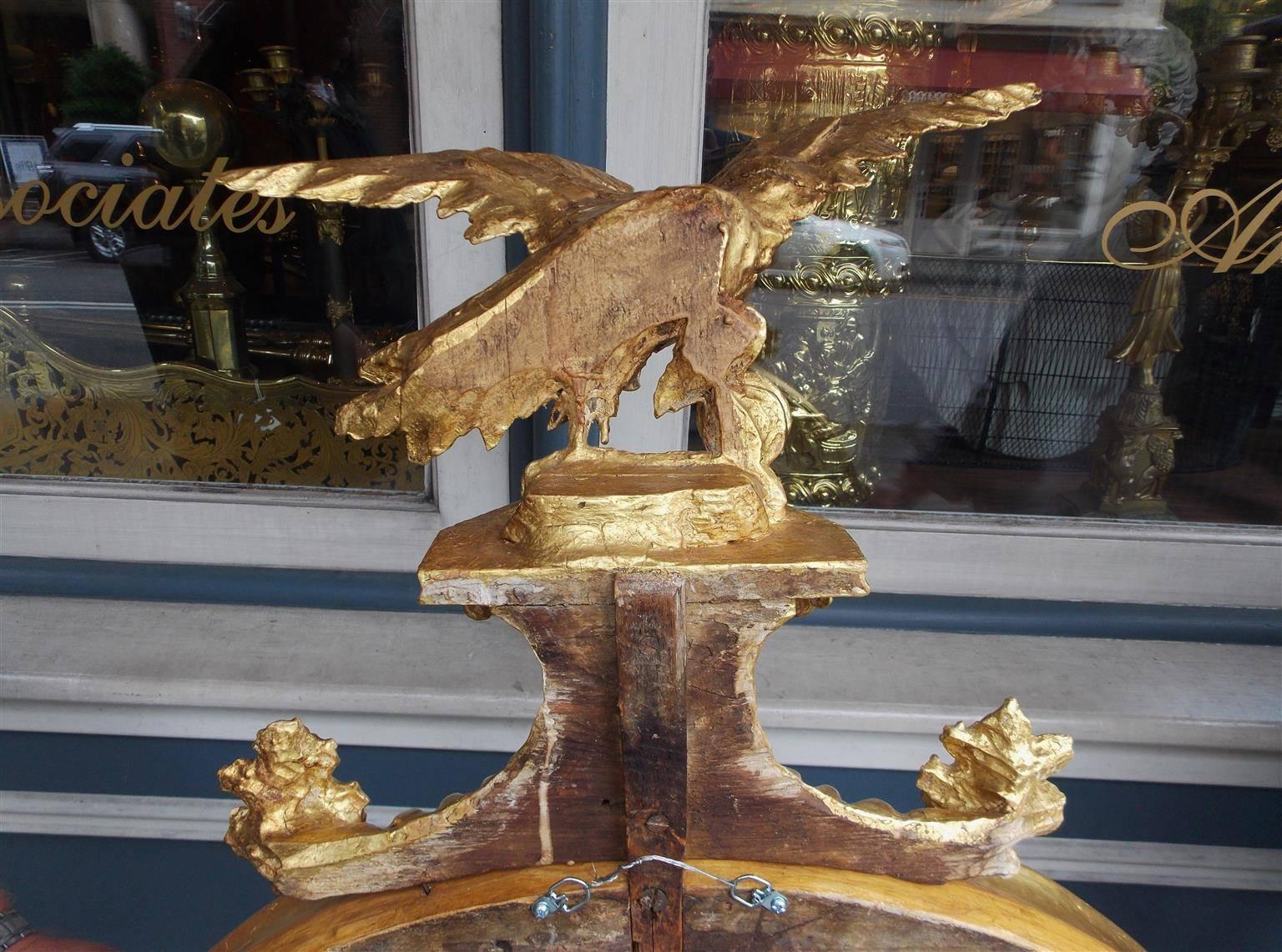 American Federal Gilt Acanthus Convex Mirror with Perched Eagle, Circa 1810 1
