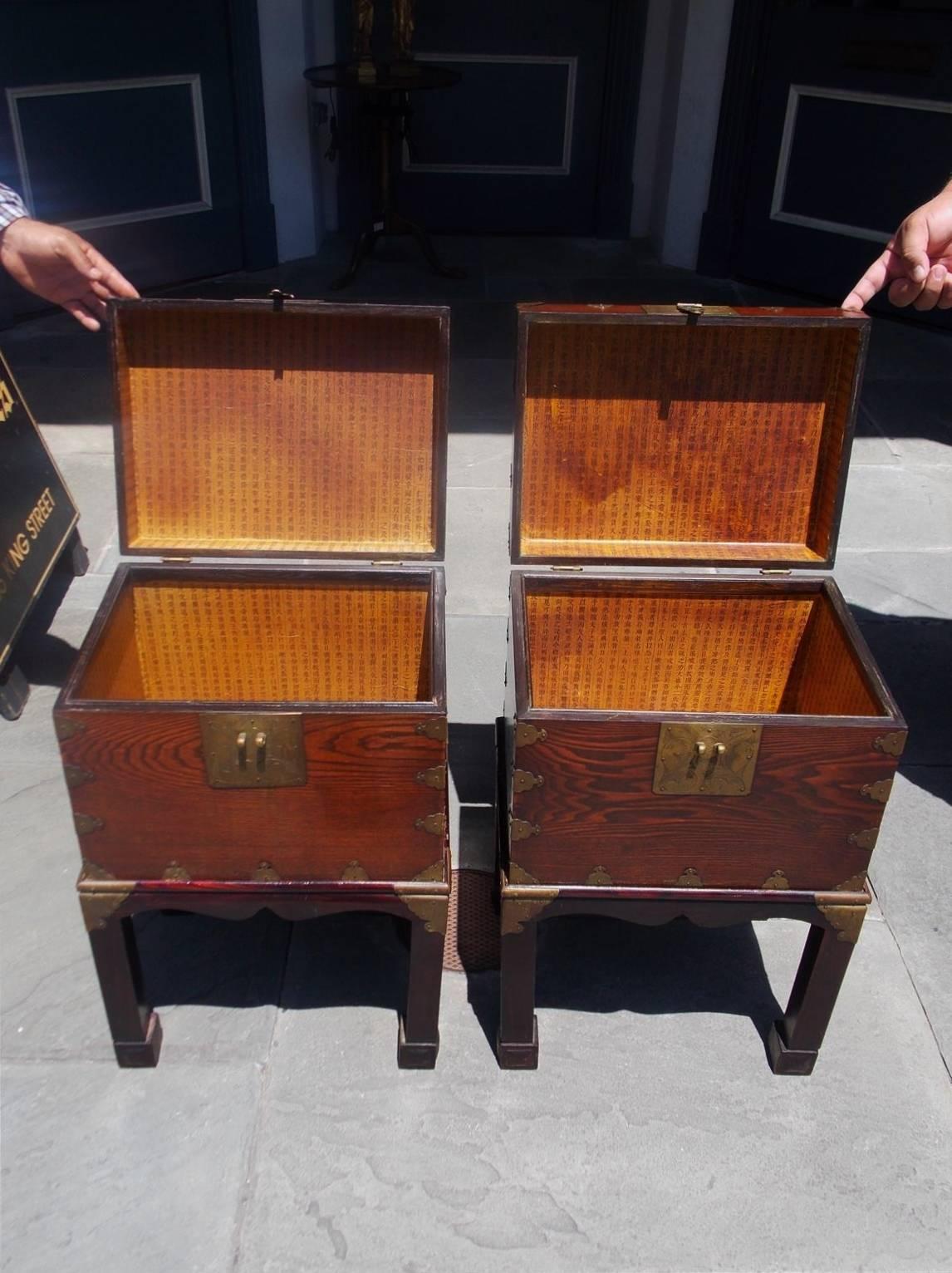 Pair of Chinese Brass-Mounted Document Boxes on Stand, Circa 1870 1