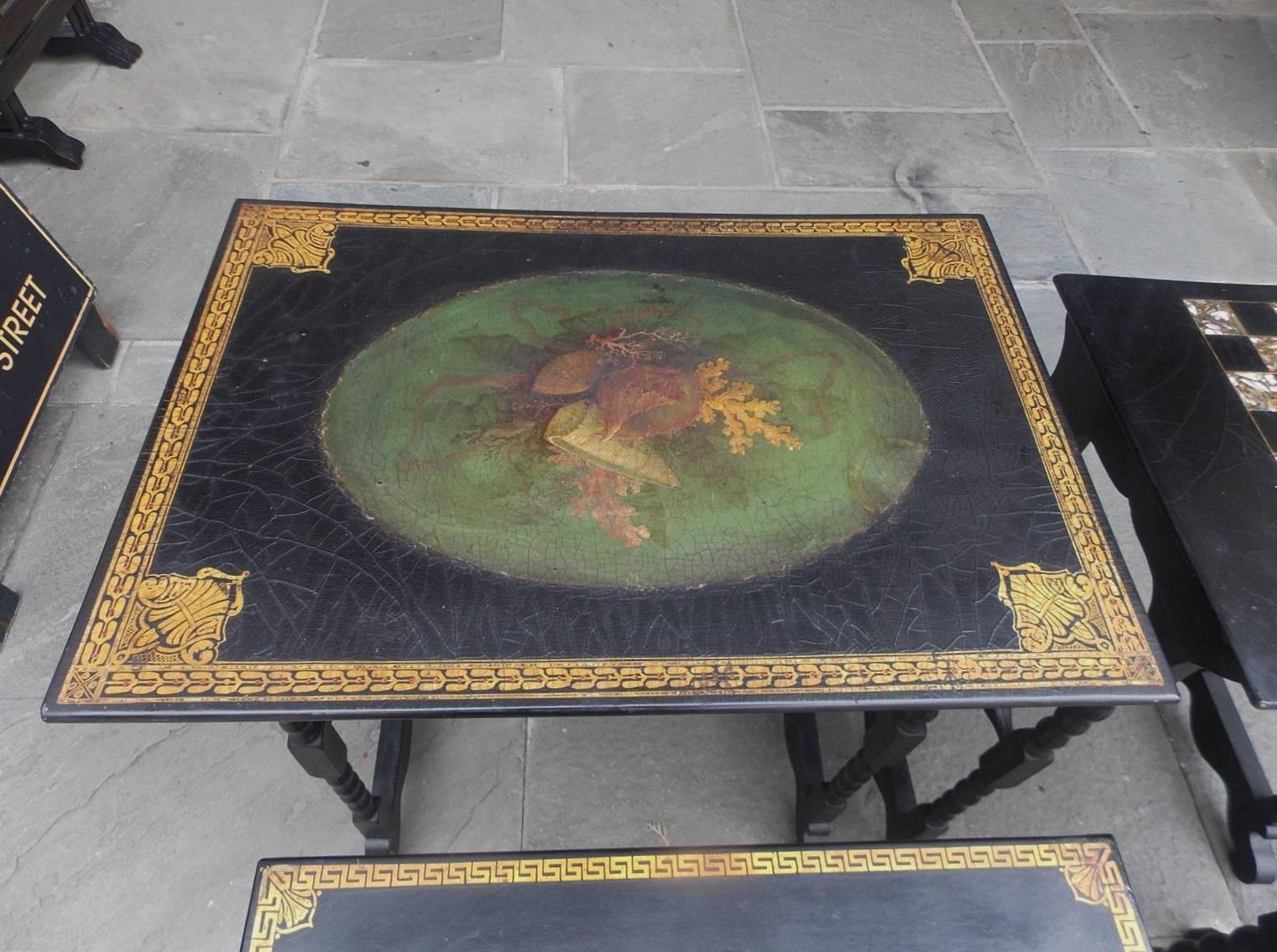 Early 19th Century Set of Four English Regency Paper Mâché Painted & Gilt Nest of Tables. C.1800 For Sale