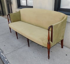 American Mahogany & Birch Upholstered Sofa with Reeded Legs, Boston, MA C. 1800