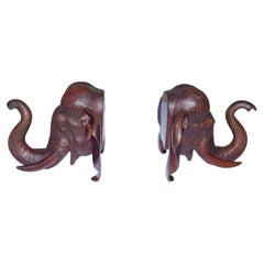 Pair of Japanese Meiji Period Bronze Elephant Book Ends Signed, 19th Century