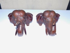 Pair of Japanese Meiji Period Bronze Elephant Book Ends Signed, 19th Century