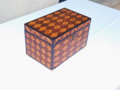 English Regency Parquetry Diamond Inlaid Hinged Ebonized Tea Caddy, Circa 1810