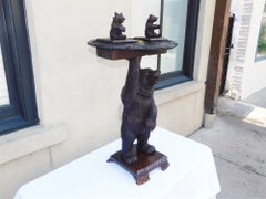 German Black Forrest Walnut Bear Smoking Stand with Bear Cub Finials, 20th Cent.