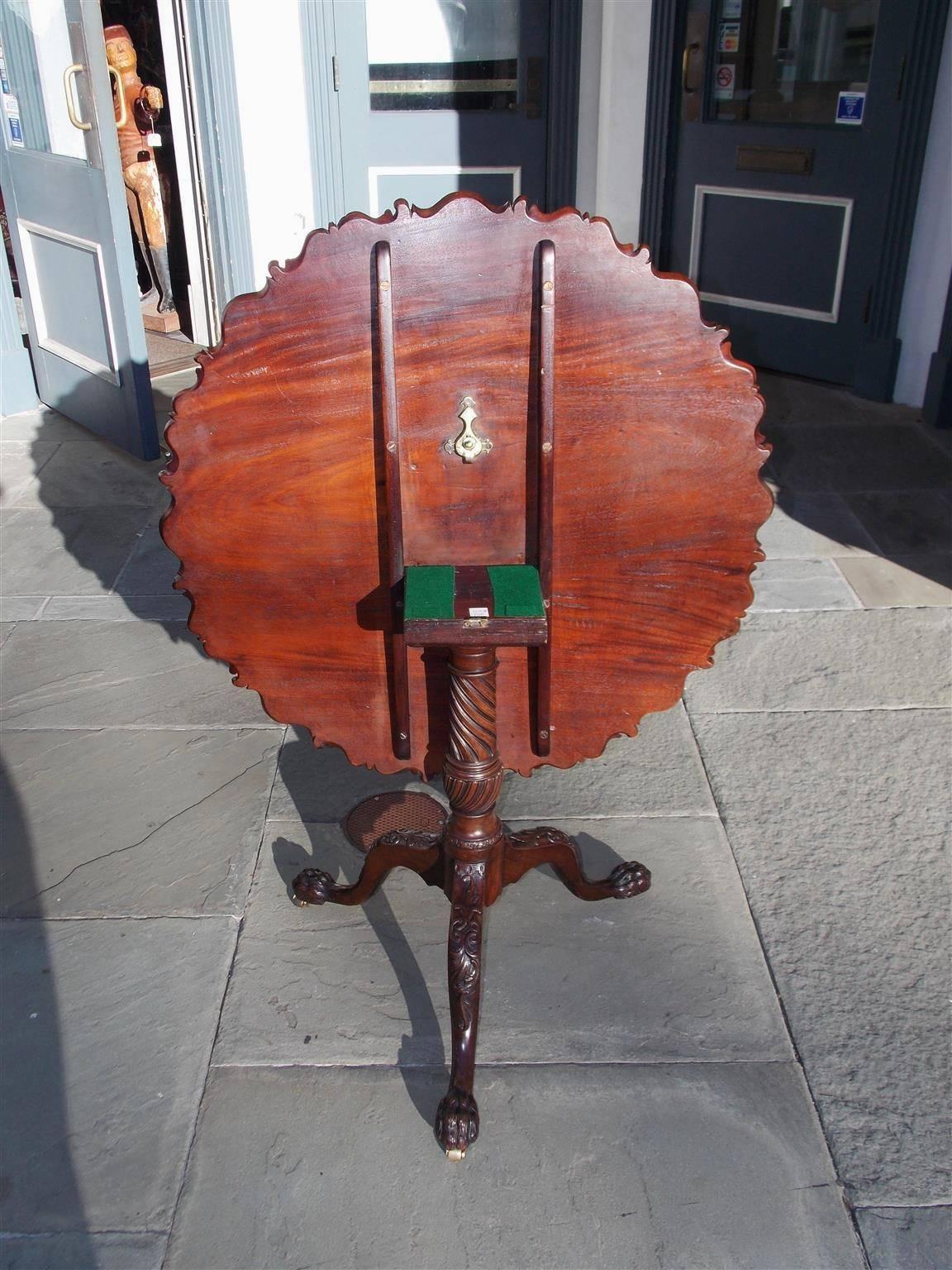 Brass American Chippendale Mahogany Tilt-Top Hairy Paw Tea Table, R Walker VA C. 1750