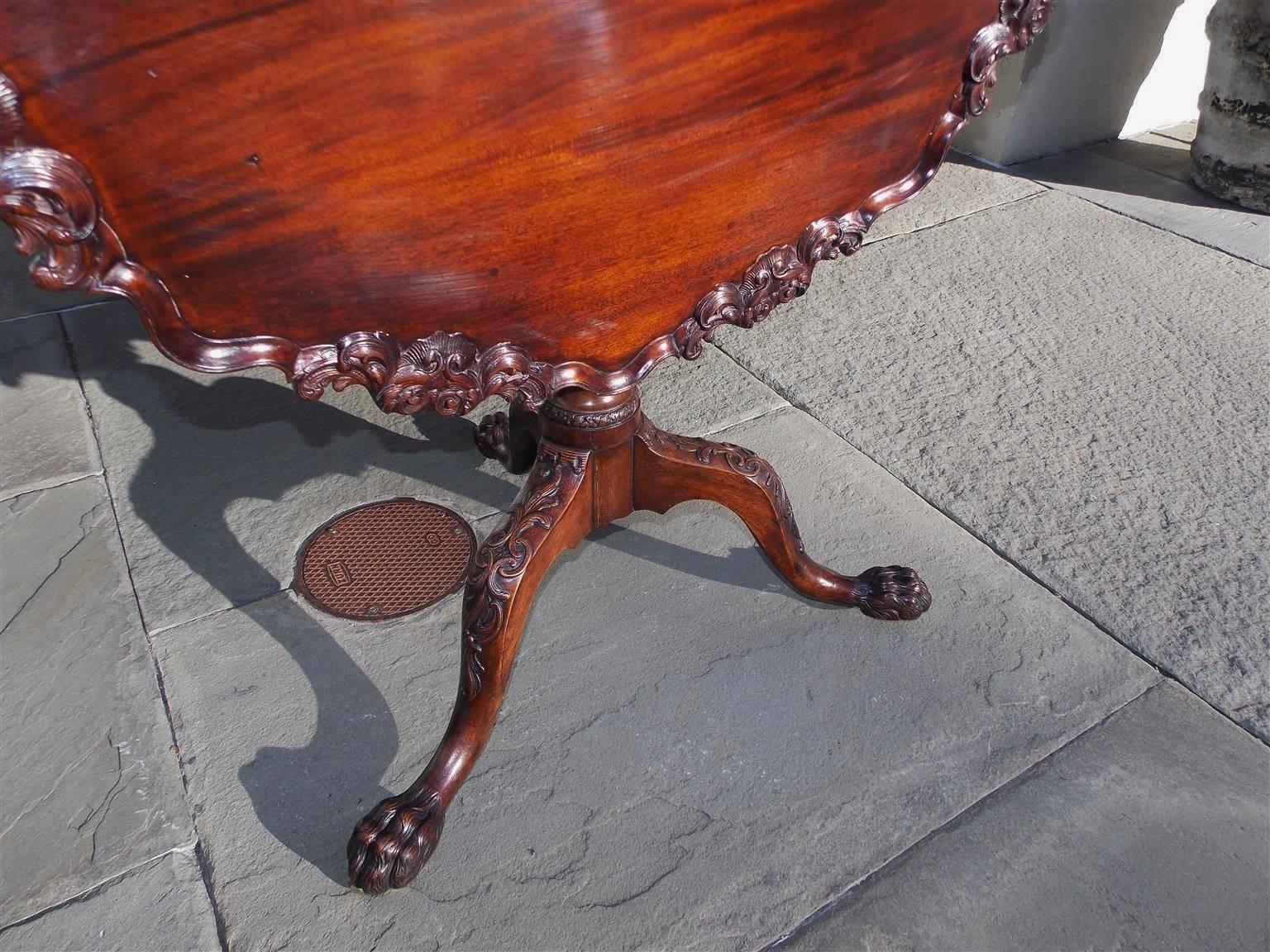 Mid-18th Century American Chippendale Mahogany Tilt-Top Hairy Paw Tea Table, R Walker VA C. 1750
