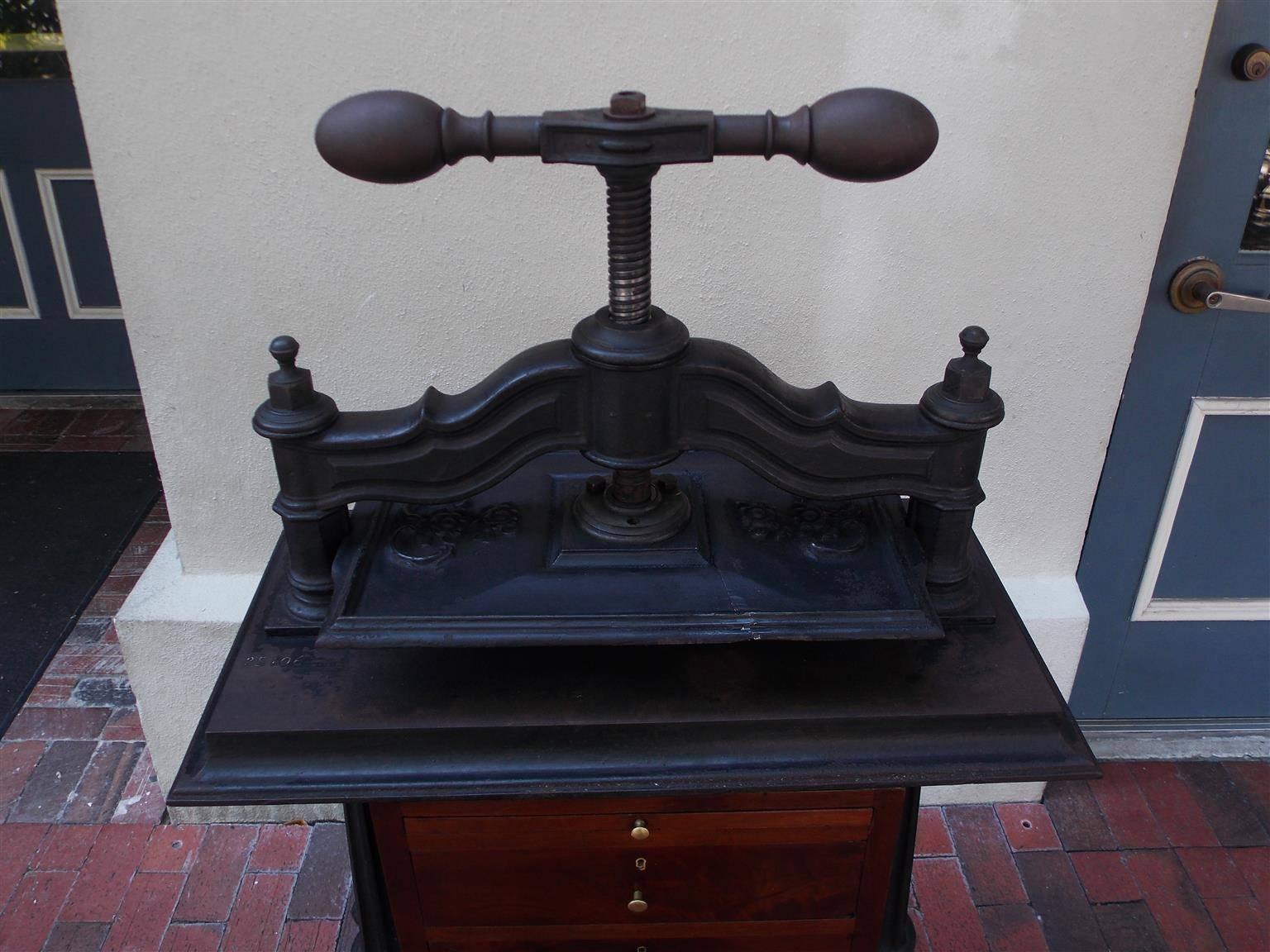 American Empire American Mahogany and Cast Iron Copying Press with Paw Feet, Charleston, SC 1830 For Sale