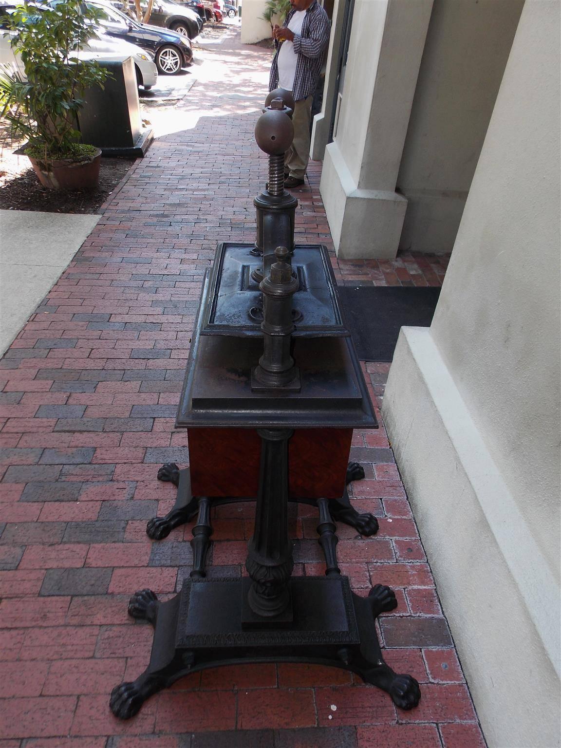 Mid-19th Century American Mahogany and Cast Iron Copying Press with Paw Feet, Charleston, SC 1830 For Sale