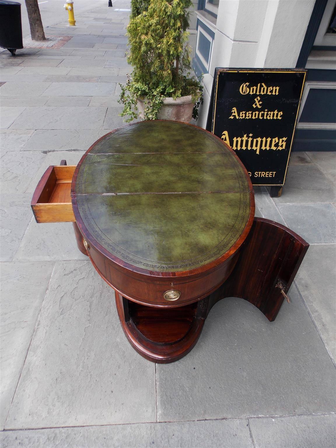 Cast English Mahogany Oval Sea Captains Leather Top Desk, Circa 1800 For Sale