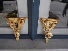 Pair of Italian Gilt Carved Wood Wall Brackets, Circa 1850