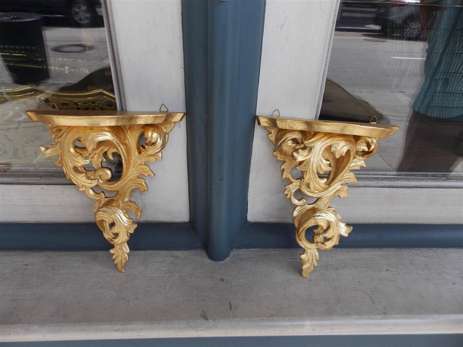 Neoclassical Pair of Italian Gilt Carved Wood Wall Brackets, Circa 1850