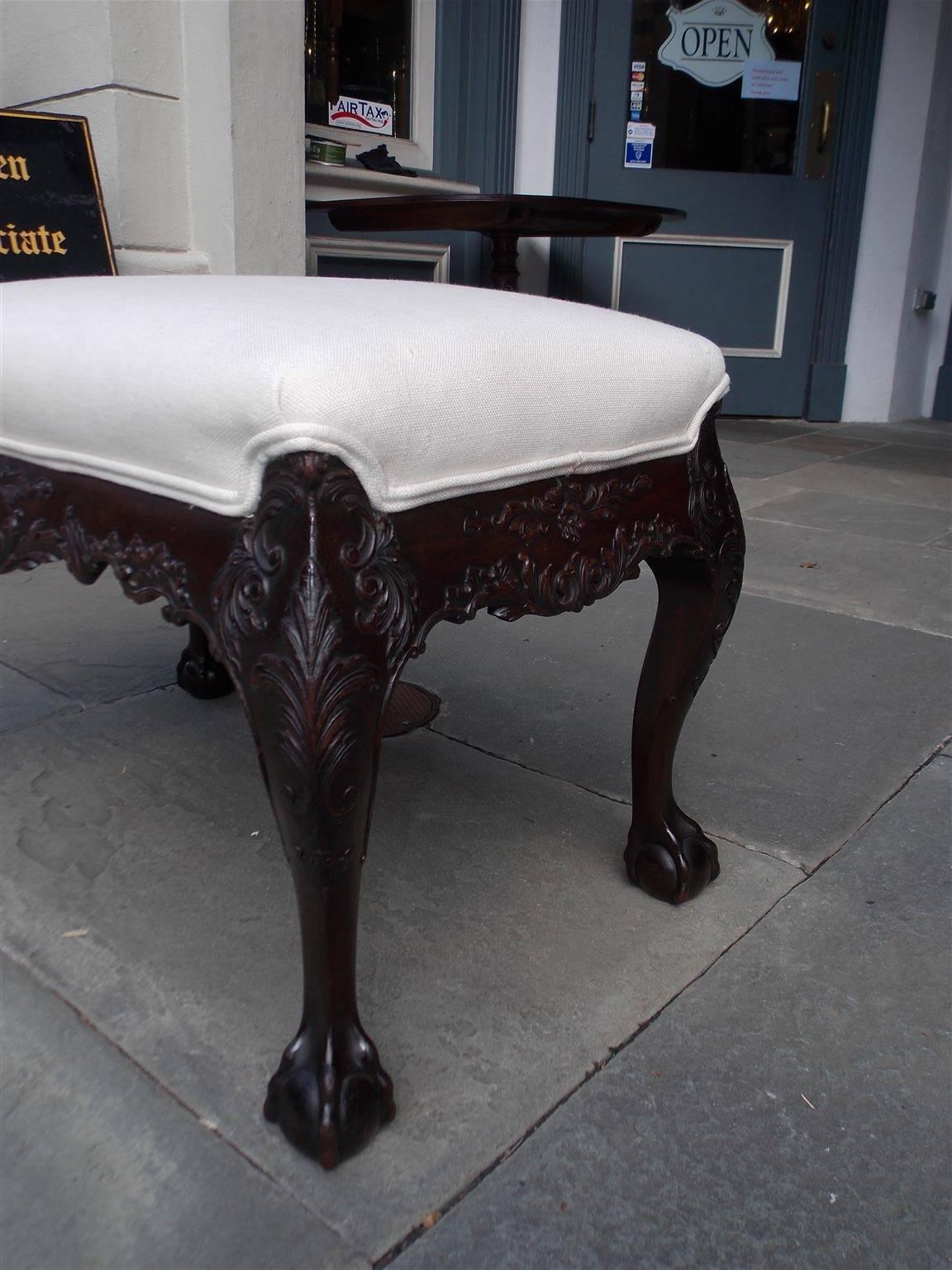 Late 18th Century Irish Chippendale Mahogany Acanthus Carved Window Bench, Circa 1770