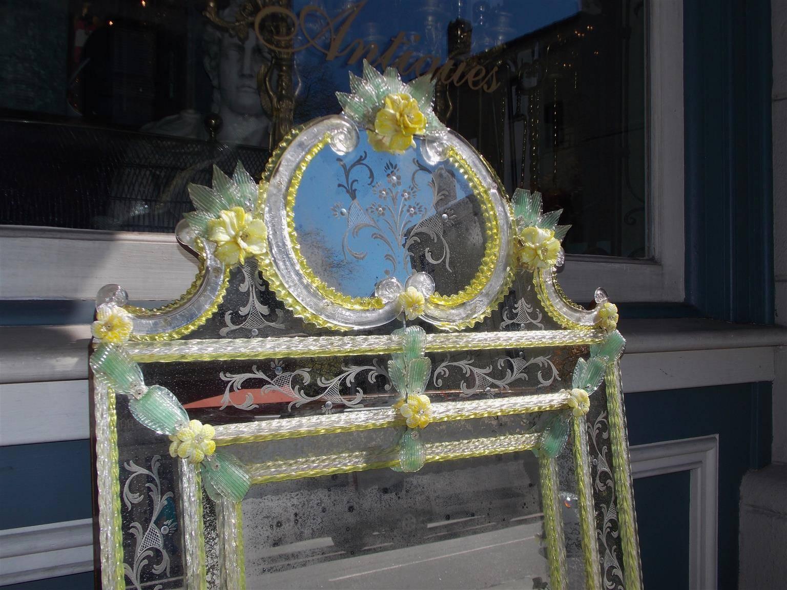 Italian Venetian Murano Vibrant Decorative Floral Wall Mirror, Circa 1870