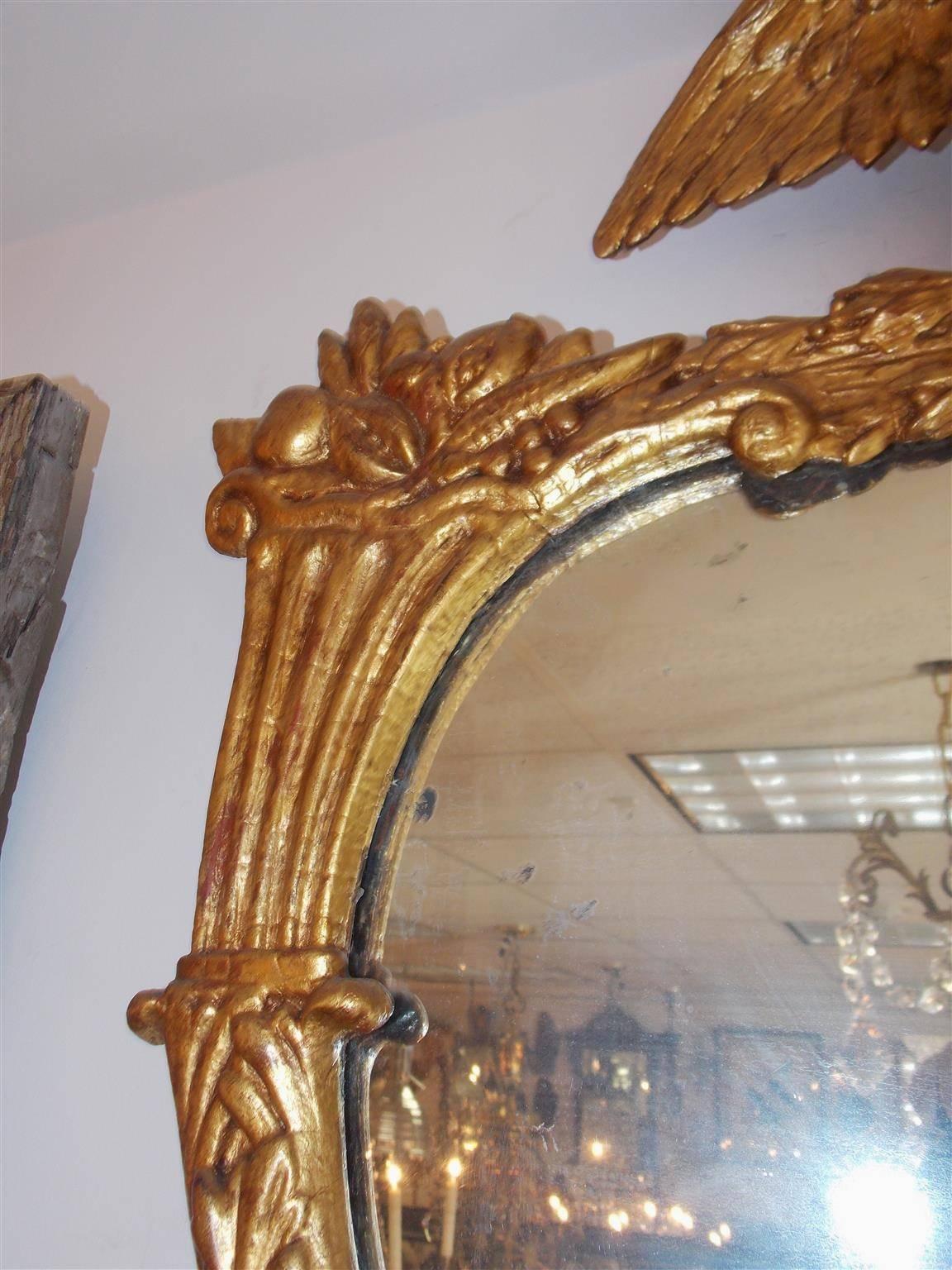 American Gilt Carved Wood Eagle & Cornucopia Wall Mirror, Circa 1830 In Excellent Condition For Sale In Hollywood, SC