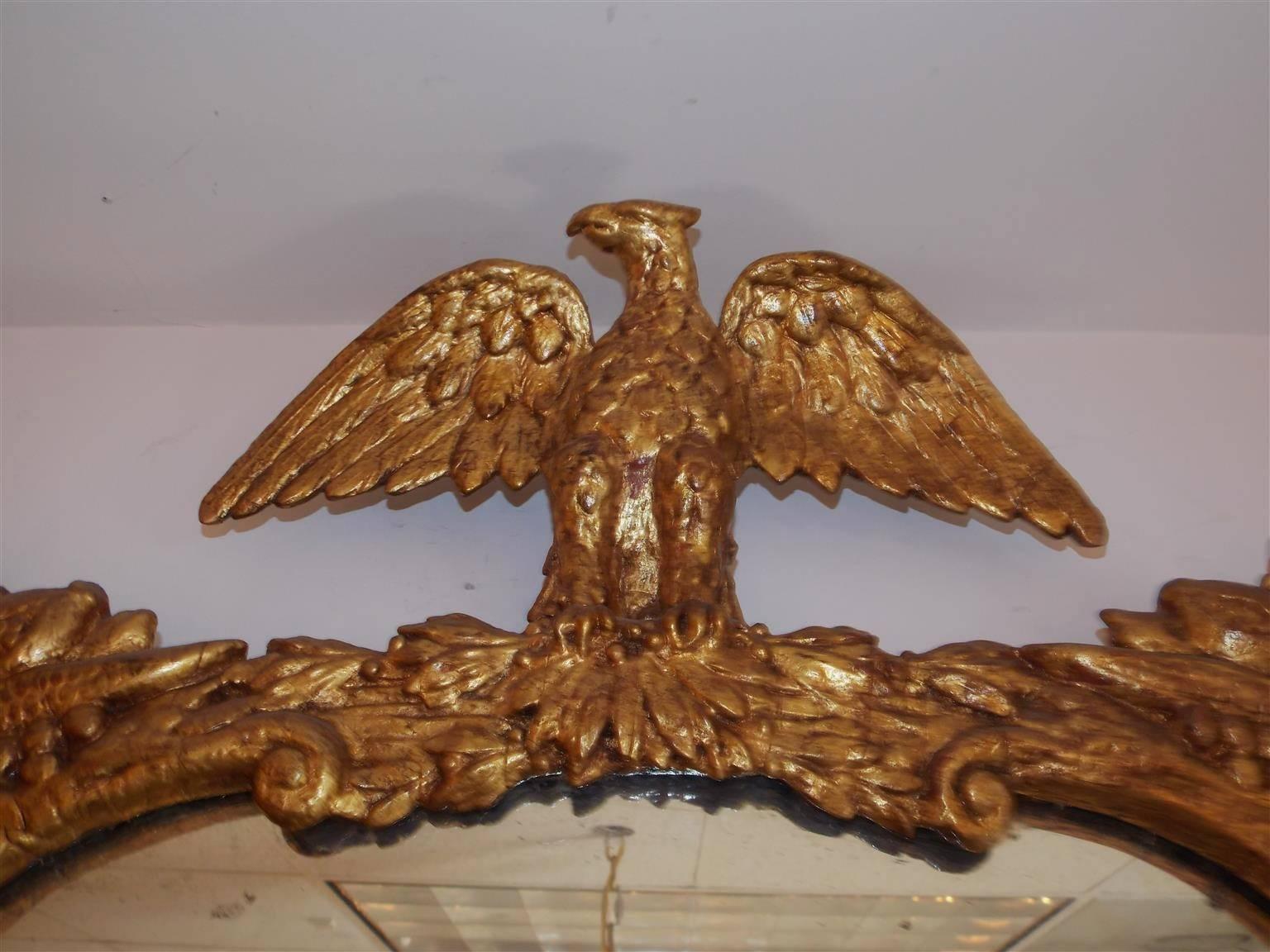 American Empire American Gilt Carved Wood Eagle & Cornucopia Wall Mirror, Circa 1830 For Sale