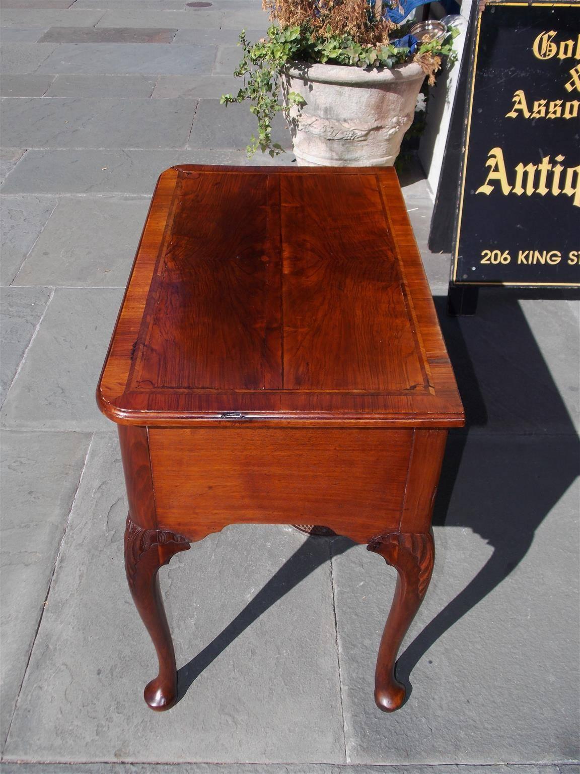 English Queen Anne Burl Walnut and Acanthus Carved Low Boy, Circa 1740 For Sale 1