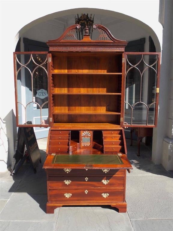 English Chippendale Mahogany Slant Top Secretary With Bookcase