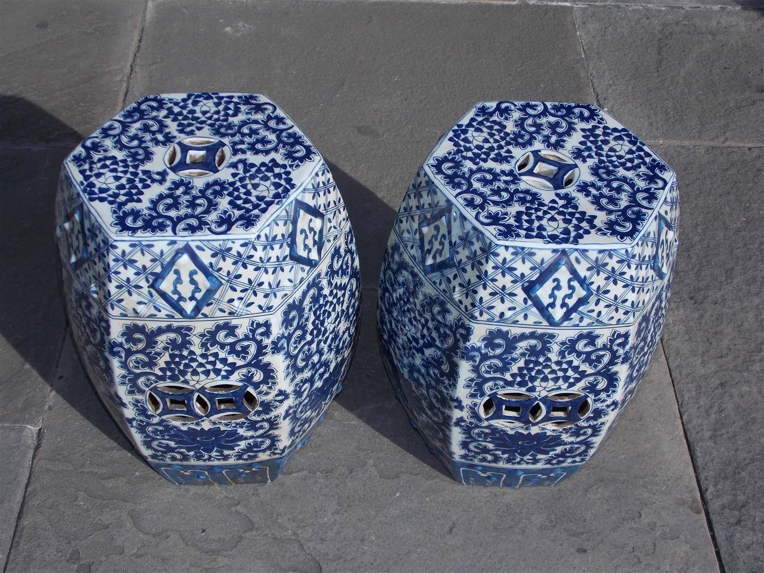 Chinese Export Pair of Chinese Porcelain Glazed Garden Benches, Late 20th Century