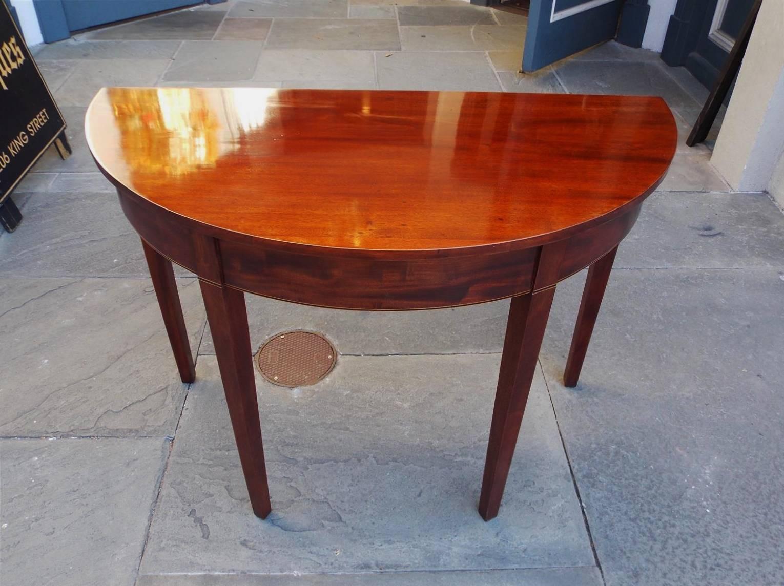 American Colonial American Charleston Mahogany Inlaid Demilune Console, Circa 1790