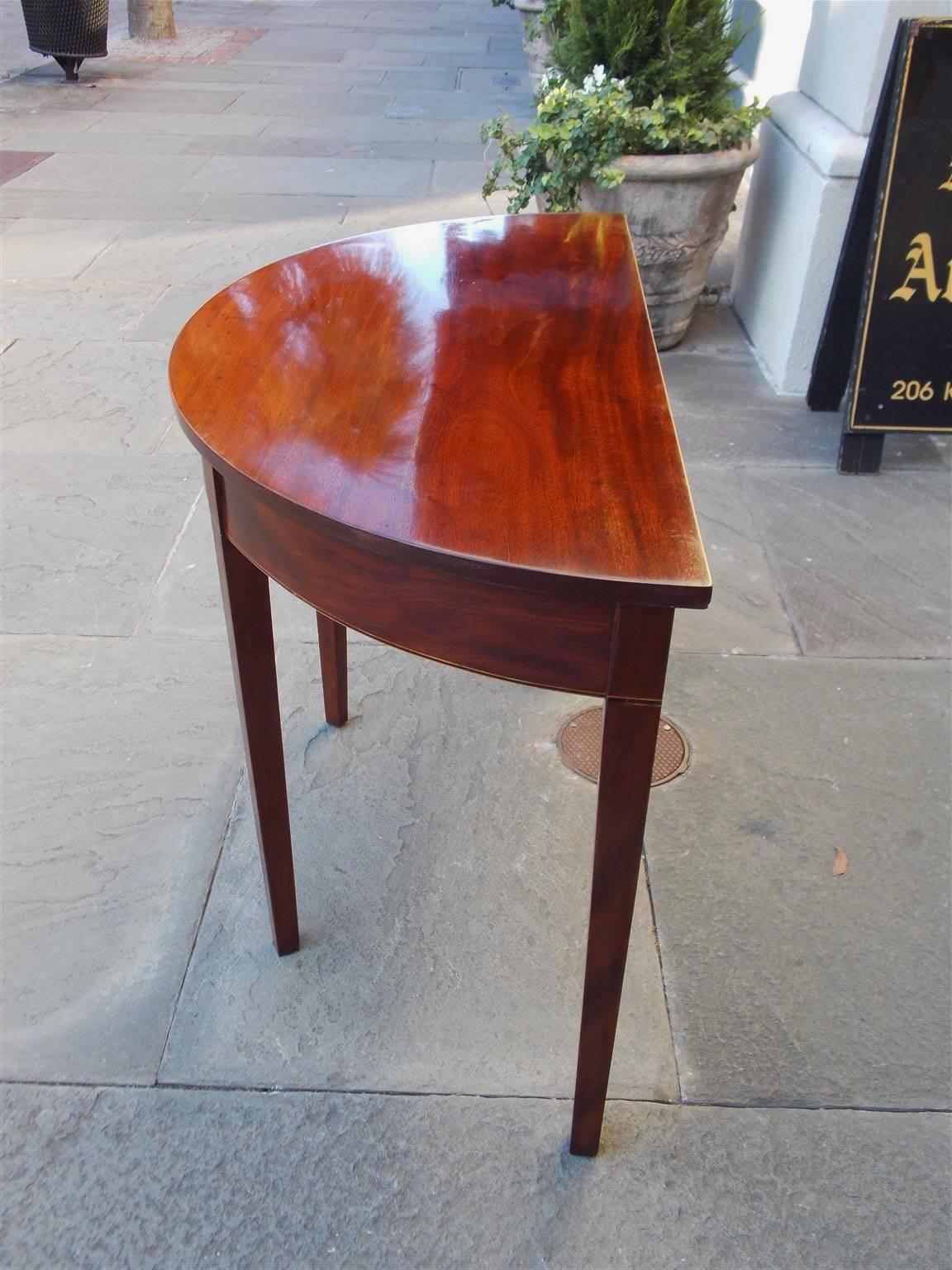 Late 18th Century American Charleston Mahogany Inlaid Demilune Console, Circa 1790