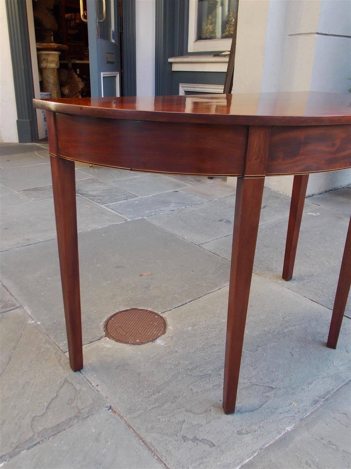 Ebony American Charleston Mahogany Inlaid Demilune Console, Circa 1790