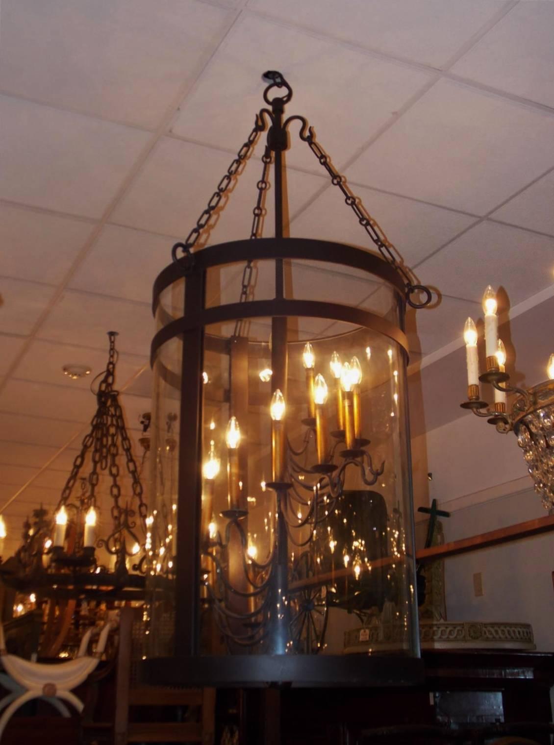 American Empire American Cast Iron Cylinder Hanging Glass Lantern, Early 20th Century For Sale
