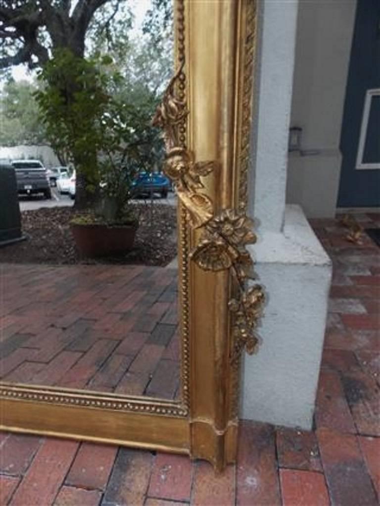 Wood French Gold Gilt Decorative Floral Swag Wall Mirror, Circa 1820