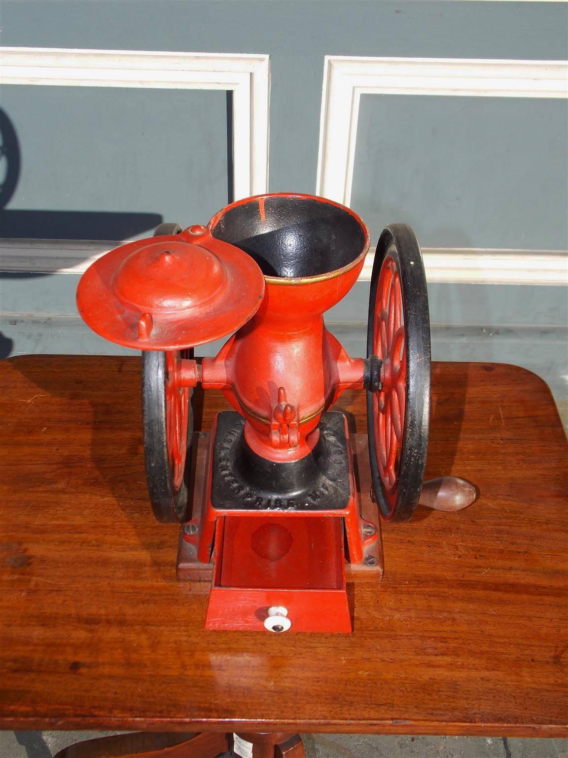 American Cast Iron and Painted Coffee Mill, Enterprise Mfg Co, Phil, Circa 1888 In Excellent Condition In Hollywood, SC