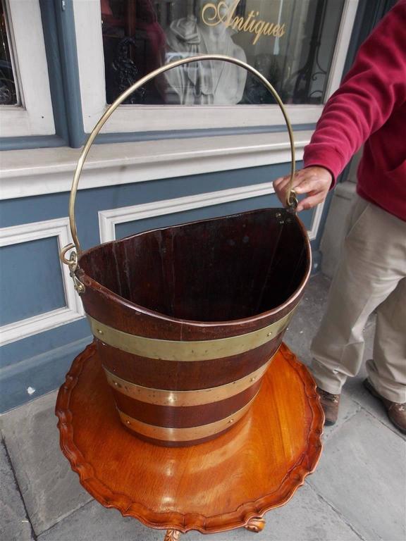 English Navette Form Mahogany Brass Banded Peat Bucket, Circa 1800 For