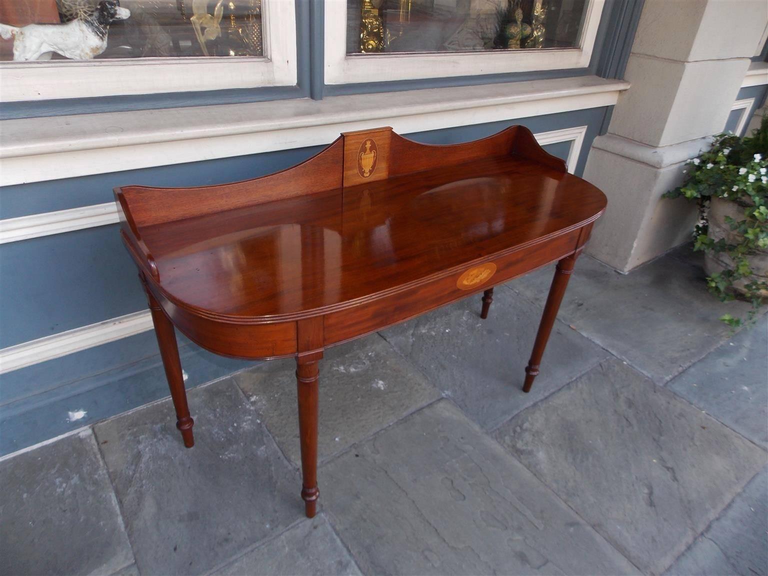 Hand-Carved American Sheraton Mahogany Inlaid Demi-Lune Server, Circa 1815