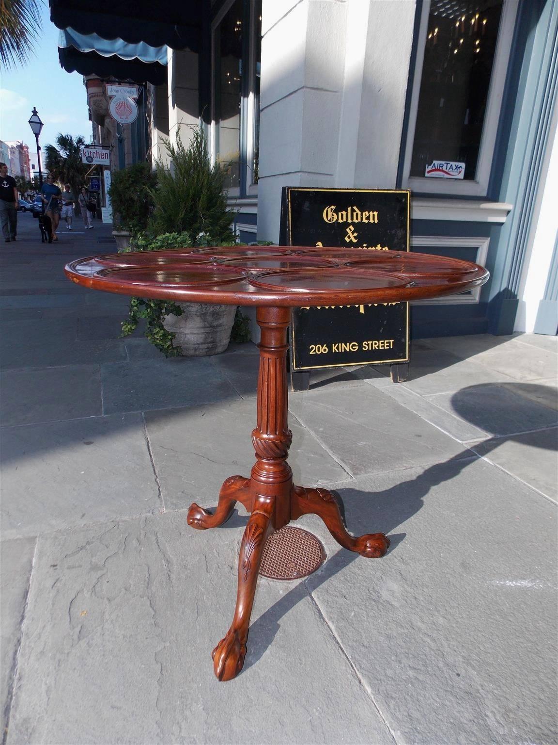 American Chippendale Mahogany Tilt-Top Desert Table with Ball & Claw Feet C 1770 In Excellent Condition For Sale In Hollywood, SC