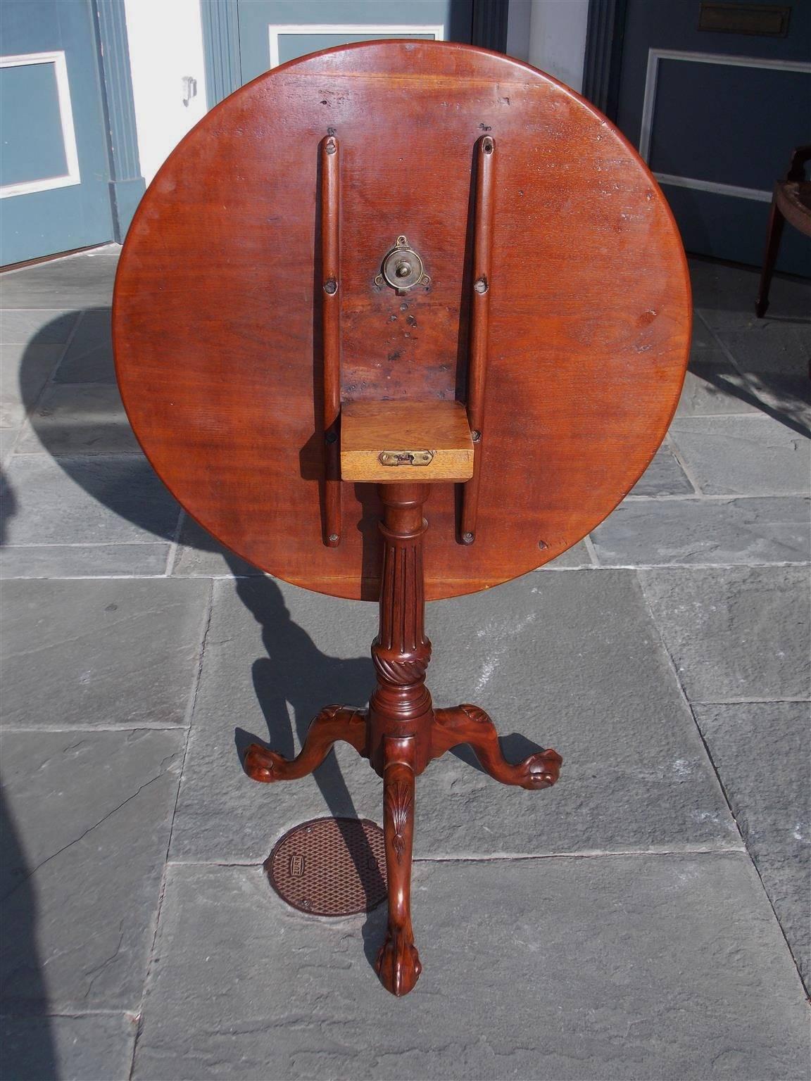 Brass American Chippendale Mahogany Tilt-Top Desert Table with Ball & Claw Feet C 1770 For Sale